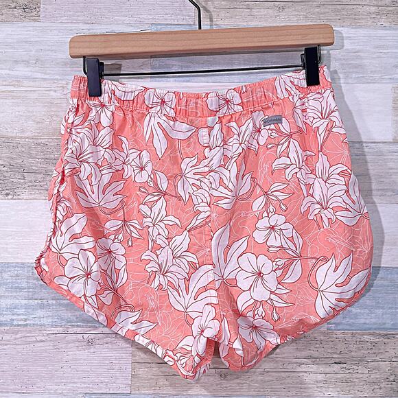 COLUMBIA Cotton Poplin Sleep Shorts Coral Orange Floral Pajamas Womens Small - Picture 3 of 5
